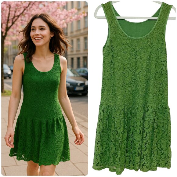 Weston Wear Women's Green Drop Waist Sleeveless Dress Small Casual Romantic Boho - Picture 1 of 11